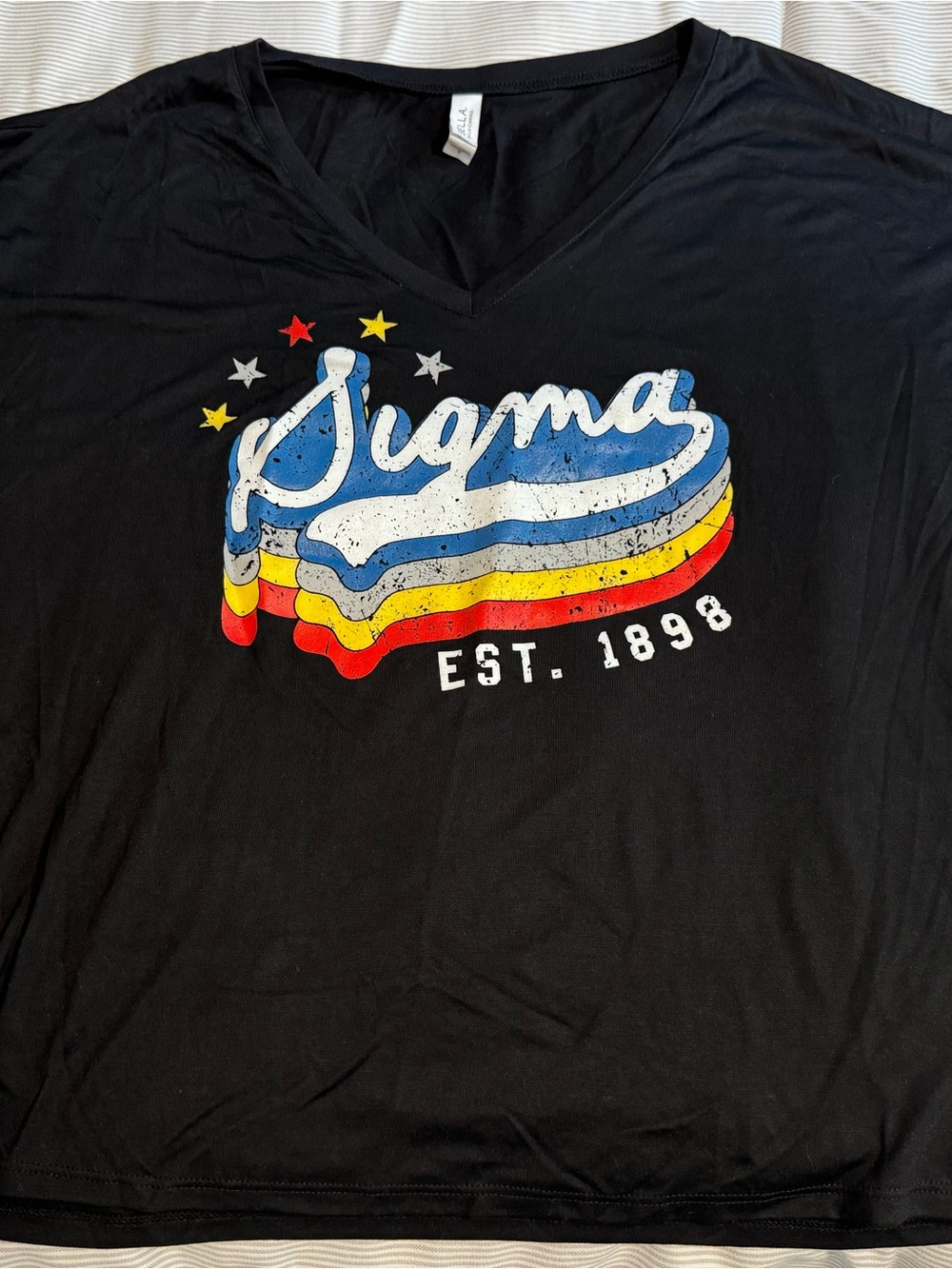 Sigma Retro Multicolor Stripe Stars V Neck T Shirt